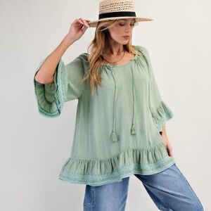 869 ❤️ EASEL TEXTURED RAYON WOVEN MINERAL WASHED TUNIC